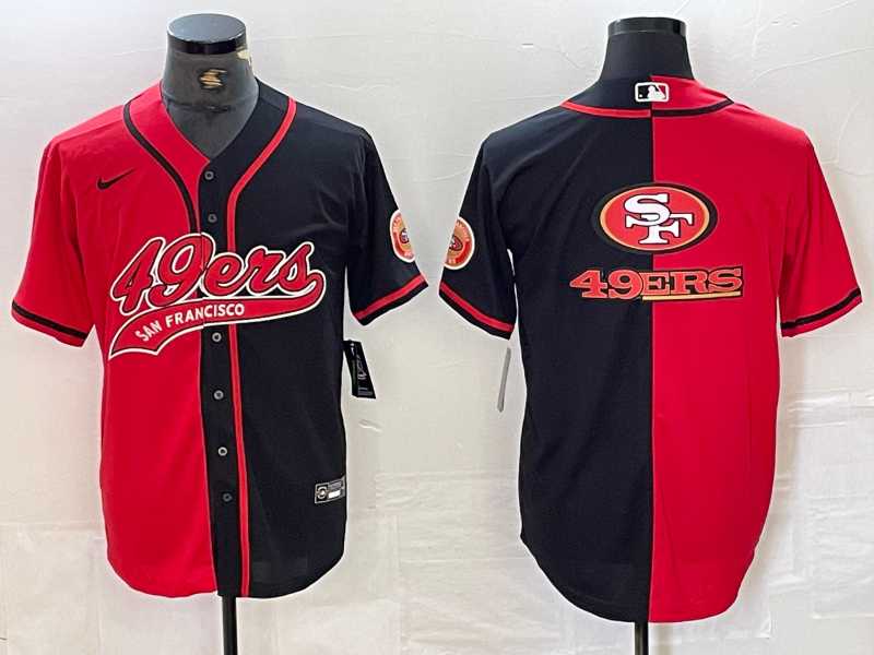 Men%27s San Francisco 49ers Big Logo Red Black White Blue Two Tone Stitched Baseball Jersey->san francisco 49ers->NFL Jersey